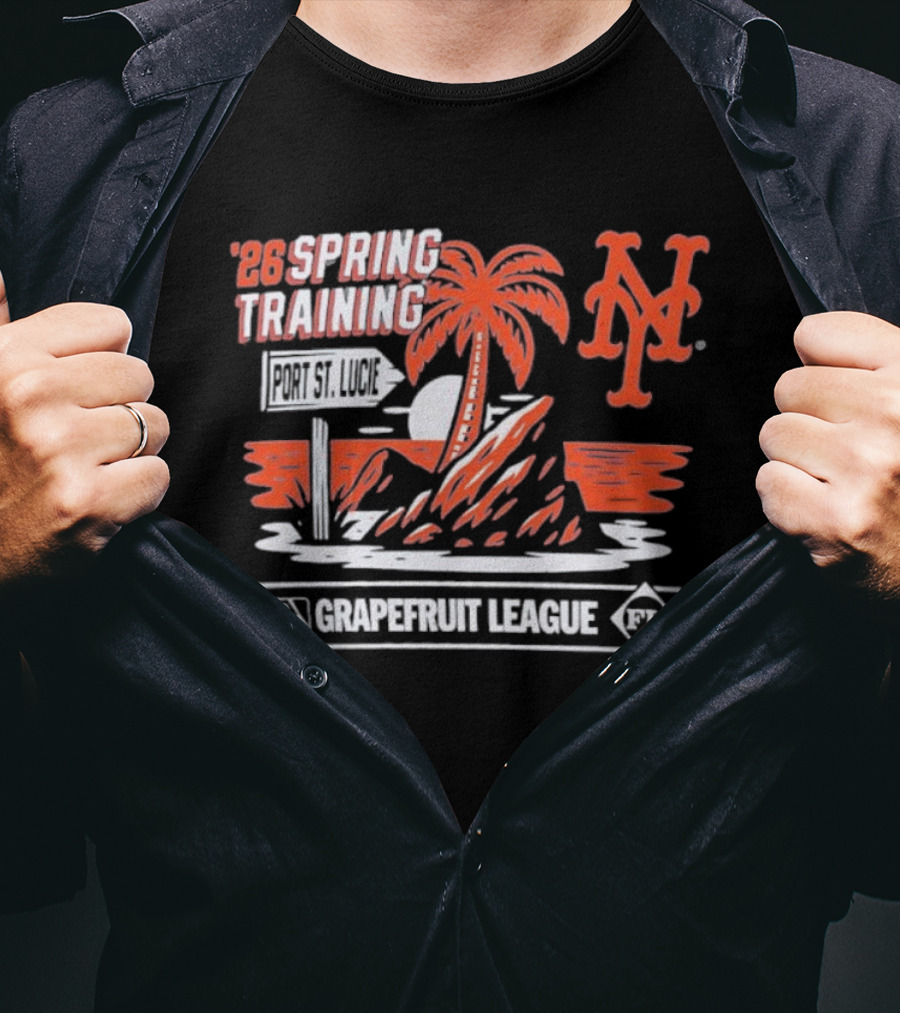 New York Mets 2026 Spring Training Grapefruit League Palm Tree Ocean T-Shirt