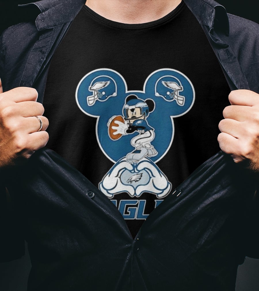 Philadelphia Eagles Mickey Mouse Heart Hands Football T-Shirt