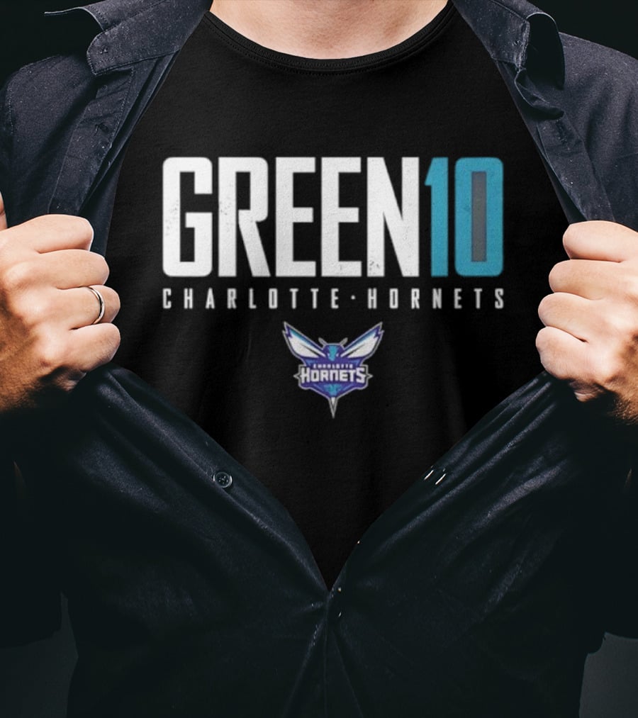 Green 10 Charlotte Hornets Basketball Iconic Number T-Shirt