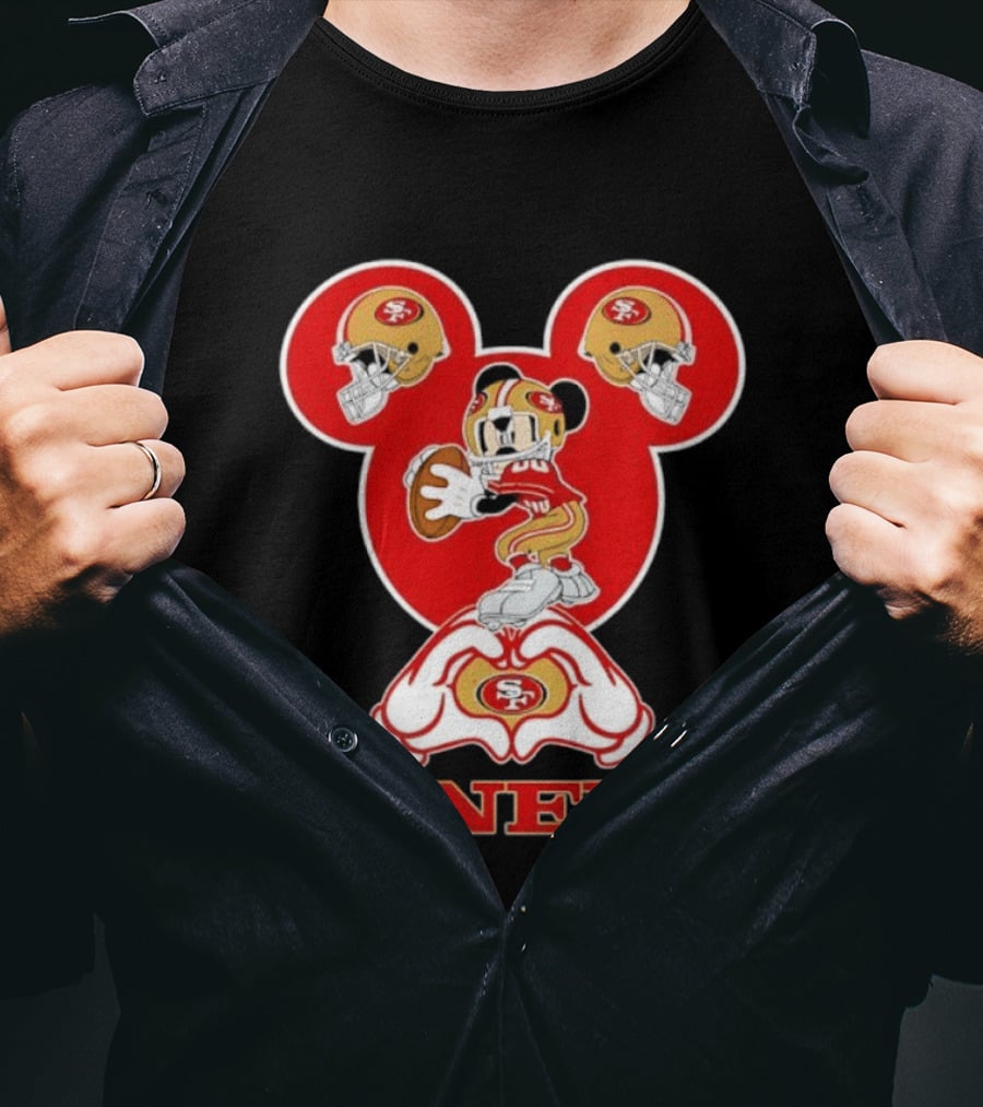 Mickey Mouse San Francisco 49ers Niners Love Heart Hands T-Shirt
