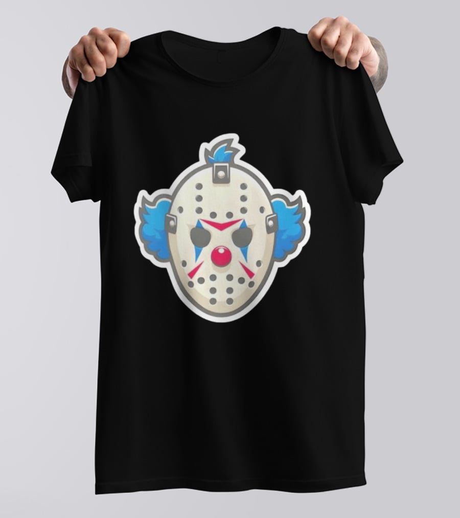 Killer Clown Hockey Mask Horror Mashup Iconic Creepy Face T-Shirt