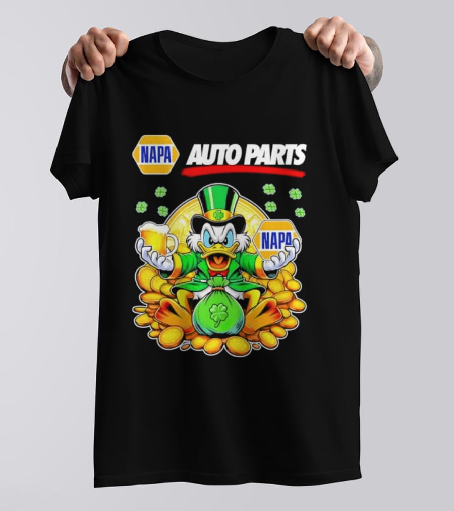 Scrooge McDuck NAPA Auto Parts St Patricks Day Coins And Beer T-Shirt