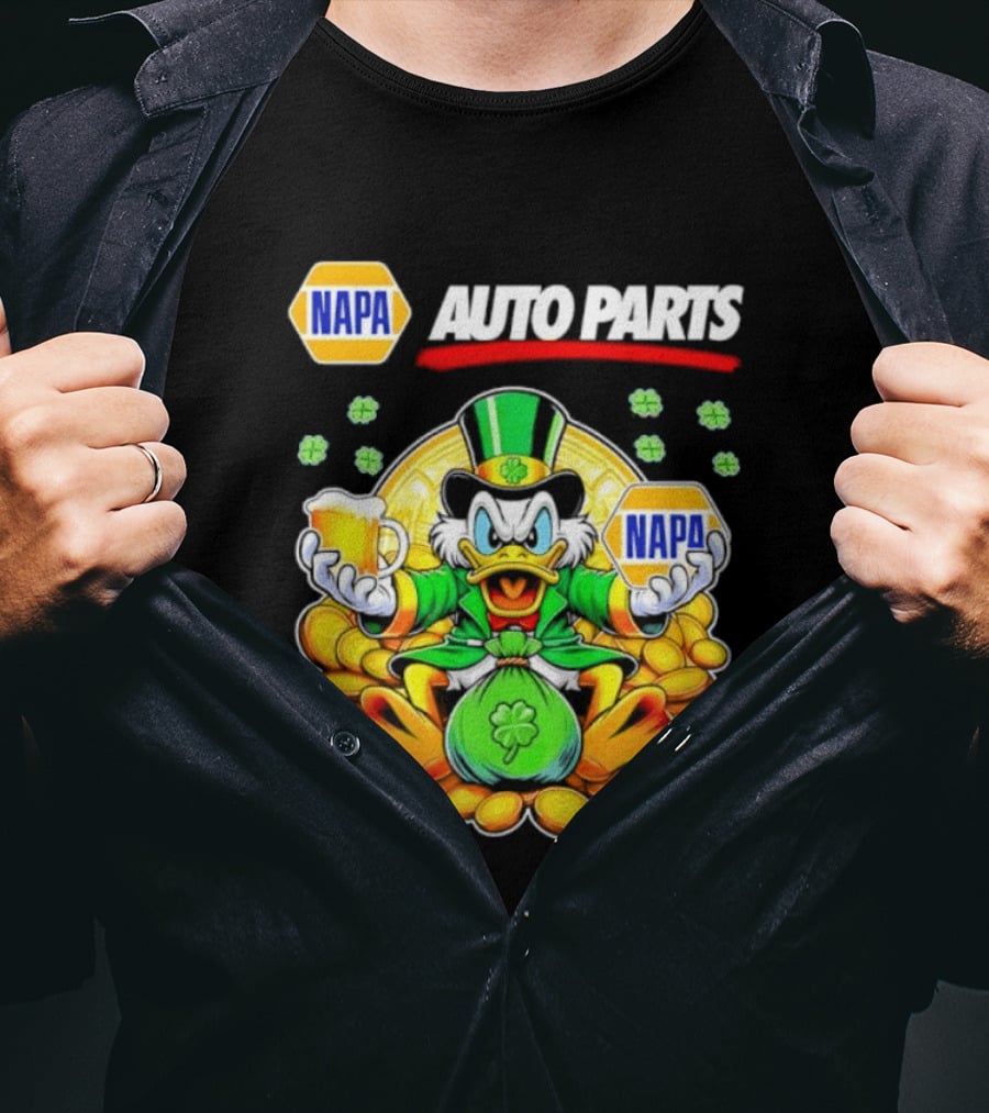 Scrooge McDuck NAPA Auto Parts St Patricks Day Coins And Beer T-Shirt