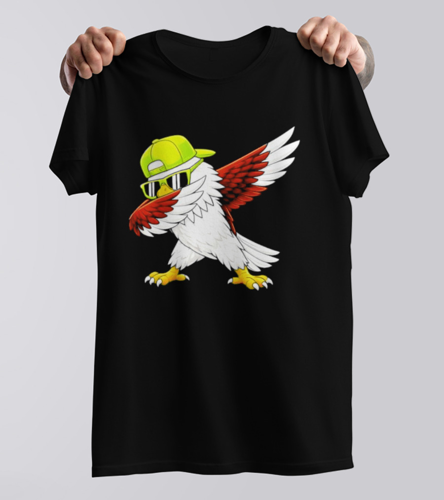 Sea Hawk Dabbing Bird In Neon Cap Football Fan Fun T-Shirt