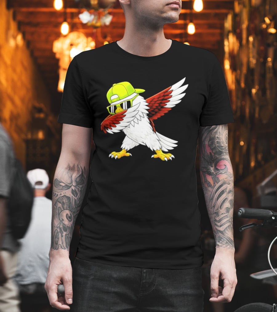 Sea Hawk Dabbing Bird In Neon Cap Football Fan Fun T-Shirt
