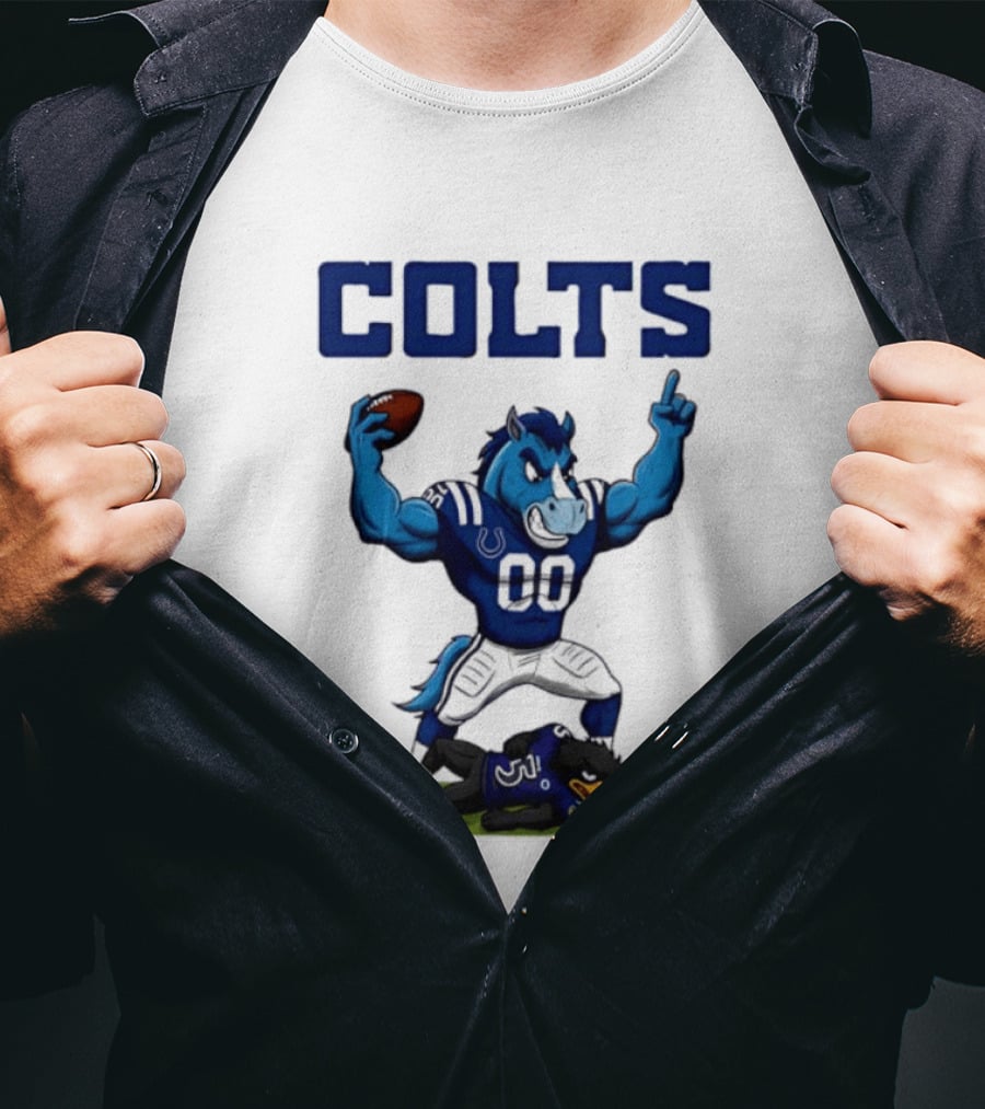 Indianapolis Colts Horse Mascot Defeats Baltimore Ravens Bird Rivalry Football Showdown T-Shirt