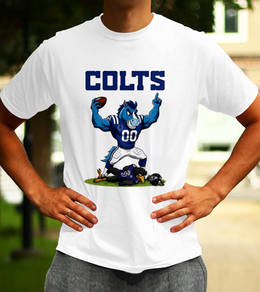 Indianapolis Colts Horse Mascot Defeats Baltimore Ravens Bird Rivalry Football Showdown T-Shirt