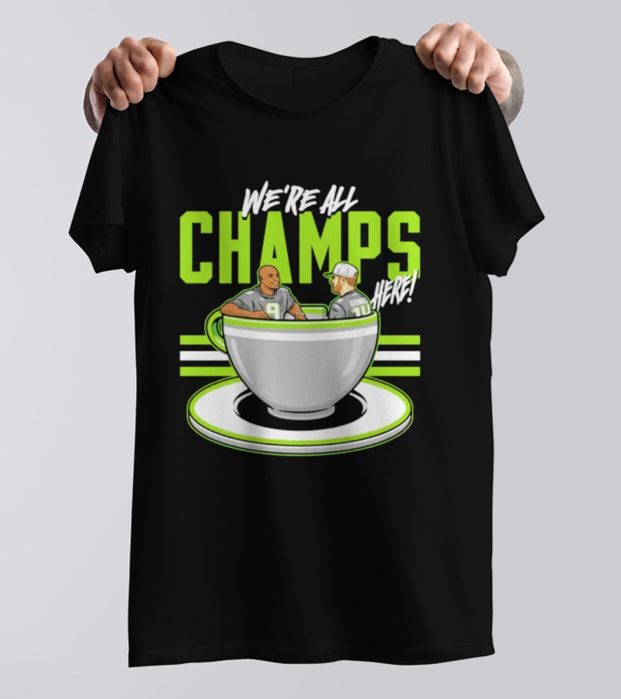 We're All Champs Here Kenneth Walker III Sam Darnold Seattle Tea Cup T-Shirt