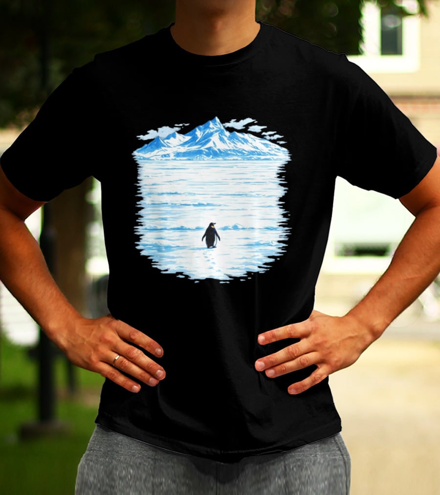 Penguin But Why Snowy Mountain Reflection T-Shirt