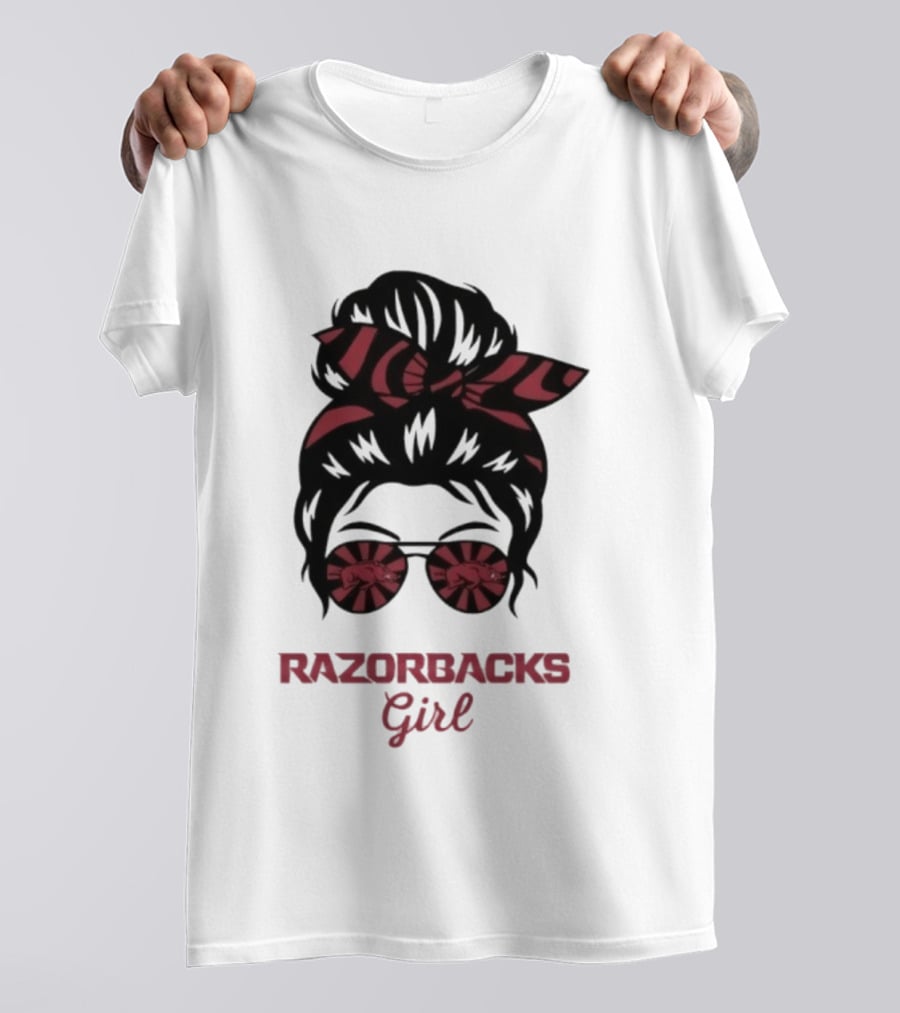 Razorbacks Girl Messy Bun Sunglasses T-Shirt