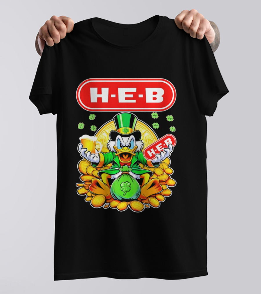 H E B St Patricks Day Scrooge McDuck Coins And Clover Hat T-Shirt