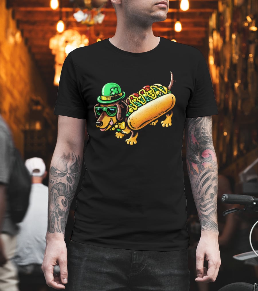 St Patricks Day Chicago Hot Dog Wearing Irish Hat And Glasses T-Shirt