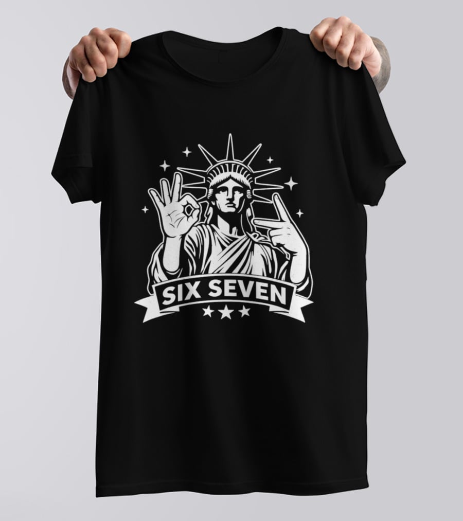 Statue Of Liberty Six Seven Hand Gesture Stars T-Shirt