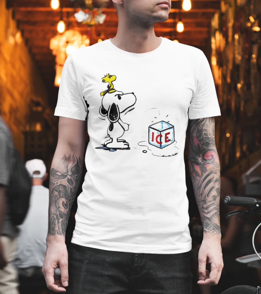 Snoopy Woodstock Piss On Ice Cube Block T-Shirt