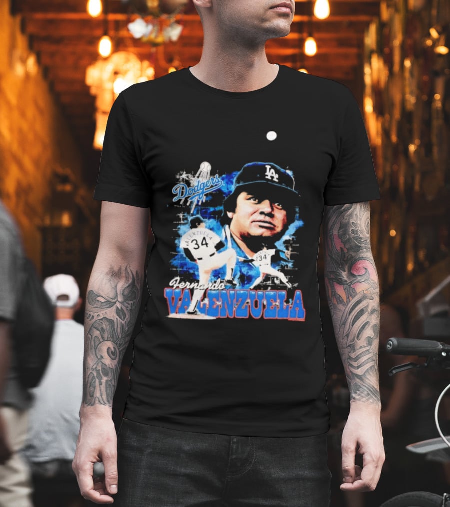 Los Angeles Dodgers Fernando Valenzuela Legendary Pitcher Icon Blue T-Shirt