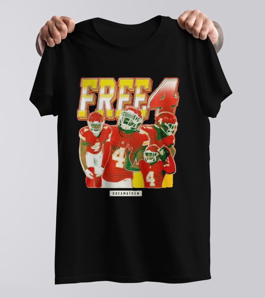 Free 4 Dreamathon Player Collage Red Football Jersey Number 4 T-Shirt