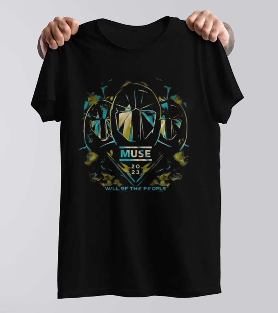 Muse Will Of The People 2023 Tour Symbol With Abstract Faces And Color Bursts T-Shirt