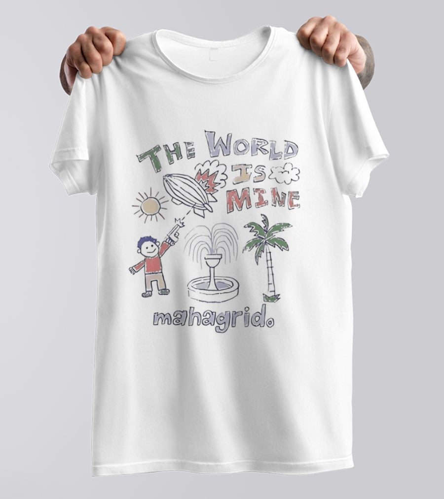 The World Is Mine Mahagrid Sun Blimp Plane Fountain Palm Tree T-Shirt