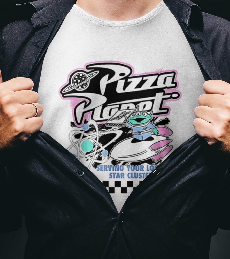 Pizza Planet Toy Story Serving Your Local Star Cluster Alien Spaceship T-Shirt