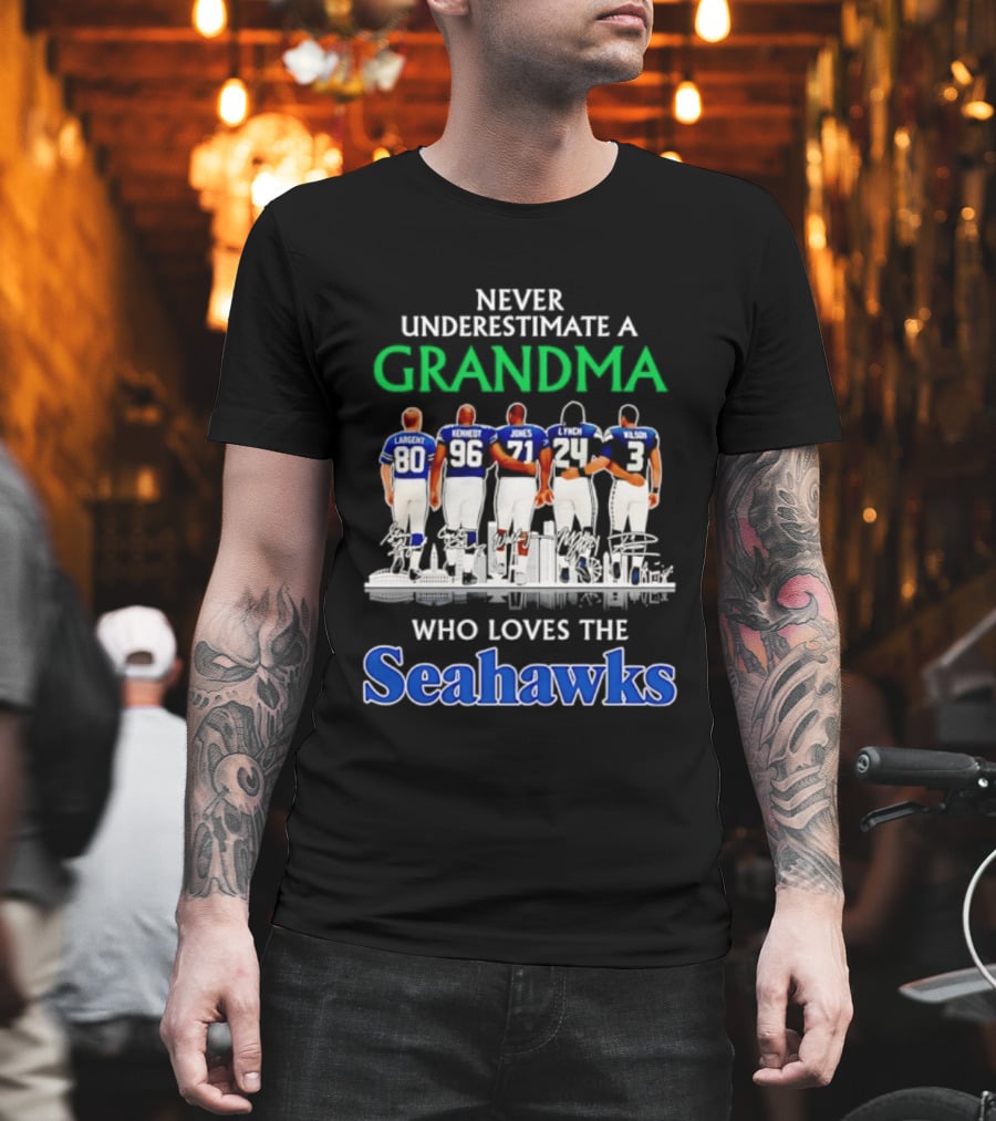 Never Underestimate A Grandma Who Loves The Seahawks Largent Kennedy Jones Lyles T-Shirt