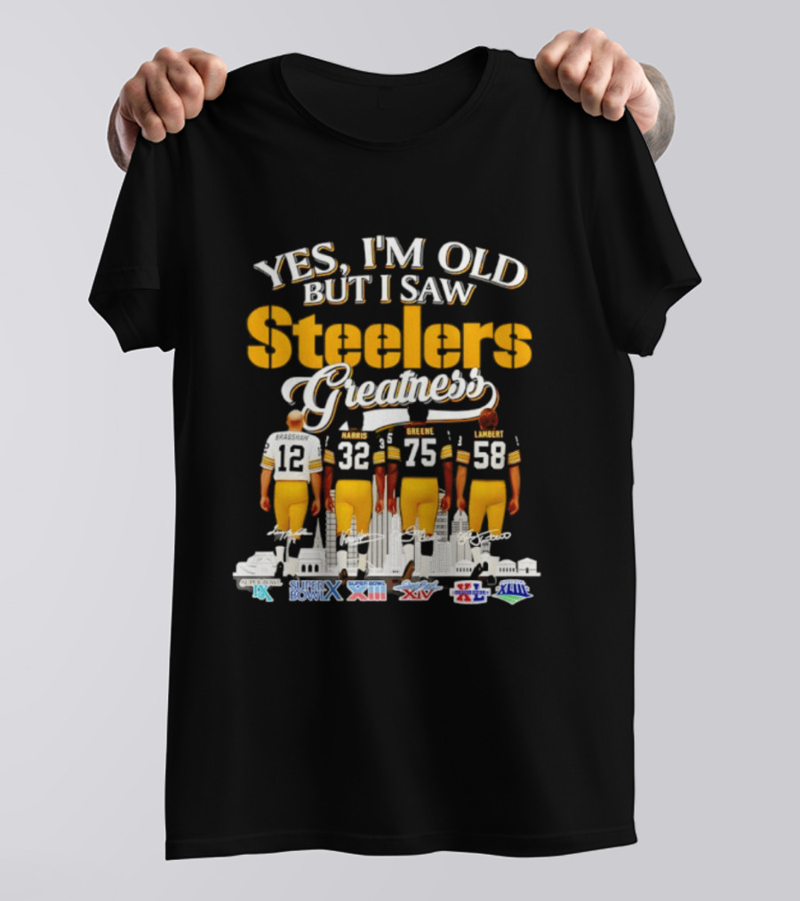 Yes I'm Old But I Saw Steelers Greatness Harris Greene Lambert Bradshaw Super Bowl Champs T-Shirt