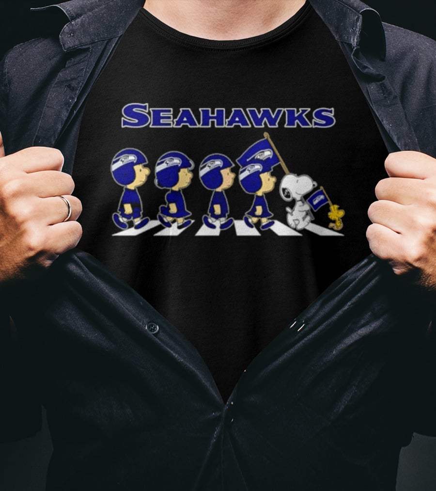 Seattle Seahawks Peanuts Characters Walking Football Fan T-Shirt