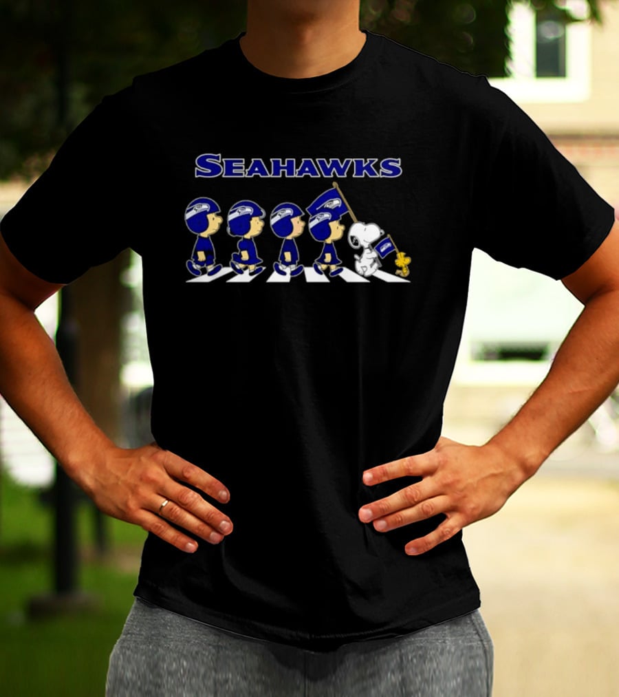 Seattle Seahawks Peanuts Characters Walking Football Fan T-Shirt