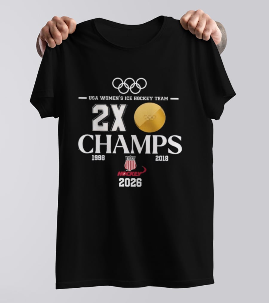USA Women's Ice Hockey Team Olympic 2x Champs 1998 2018 2026 T-Shirt