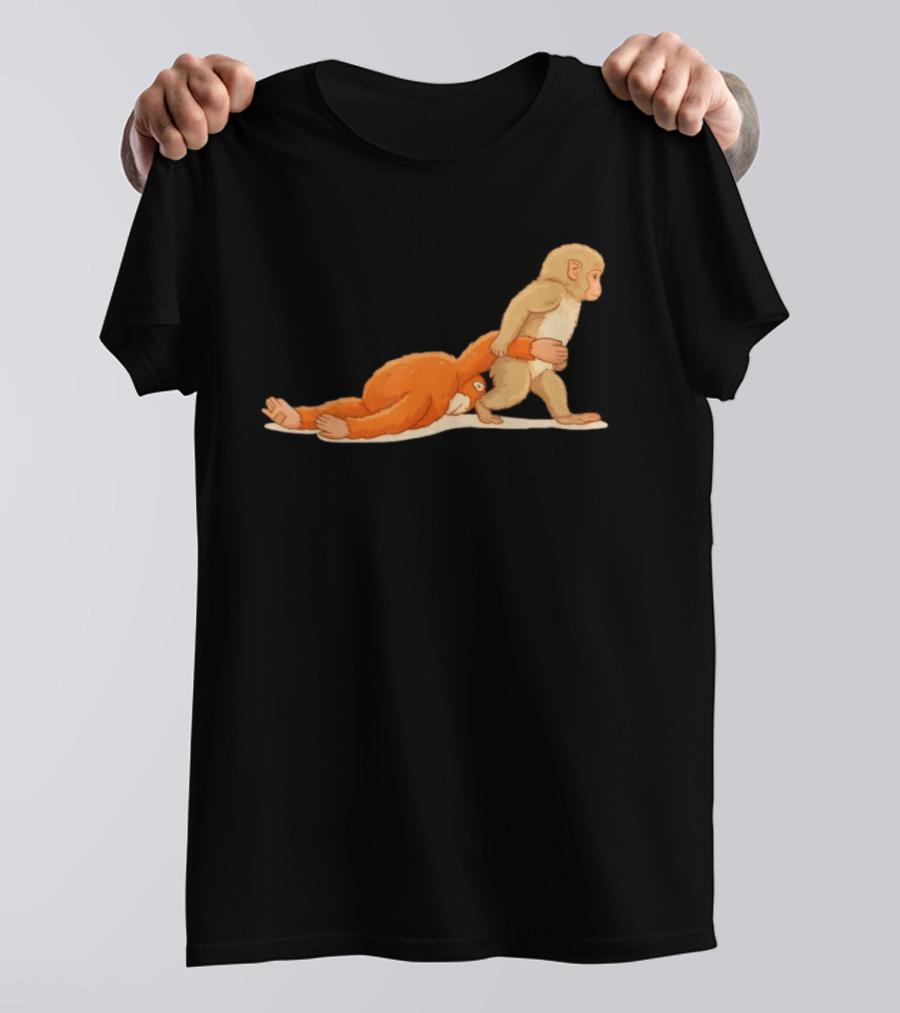 Baby Monkey Punch Hilarious Cartoon Primate Scene T-Shirt