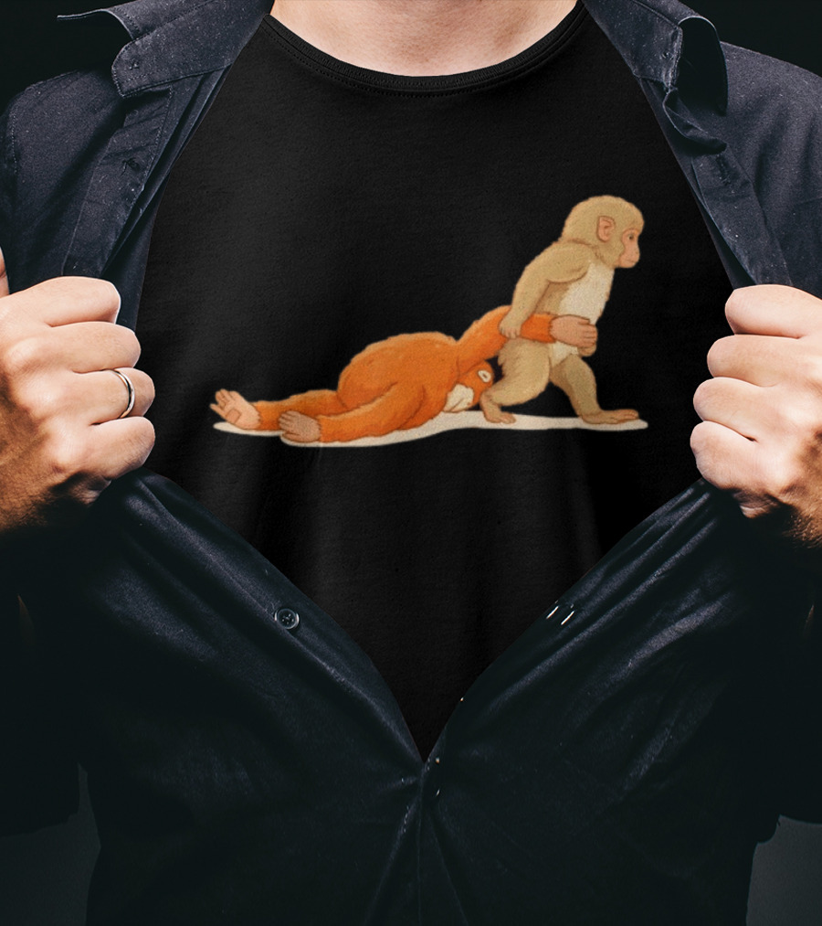 Baby Monkey Punch Hilarious Cartoon Primate Scene T-Shirt