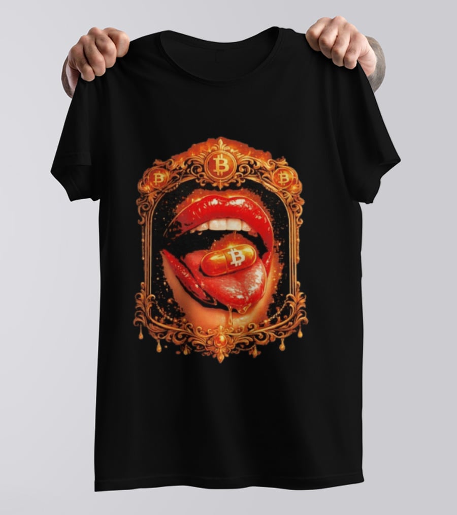 Bitcoin Orange Pill Lips Iconic Cryptocurrency T-Shirt