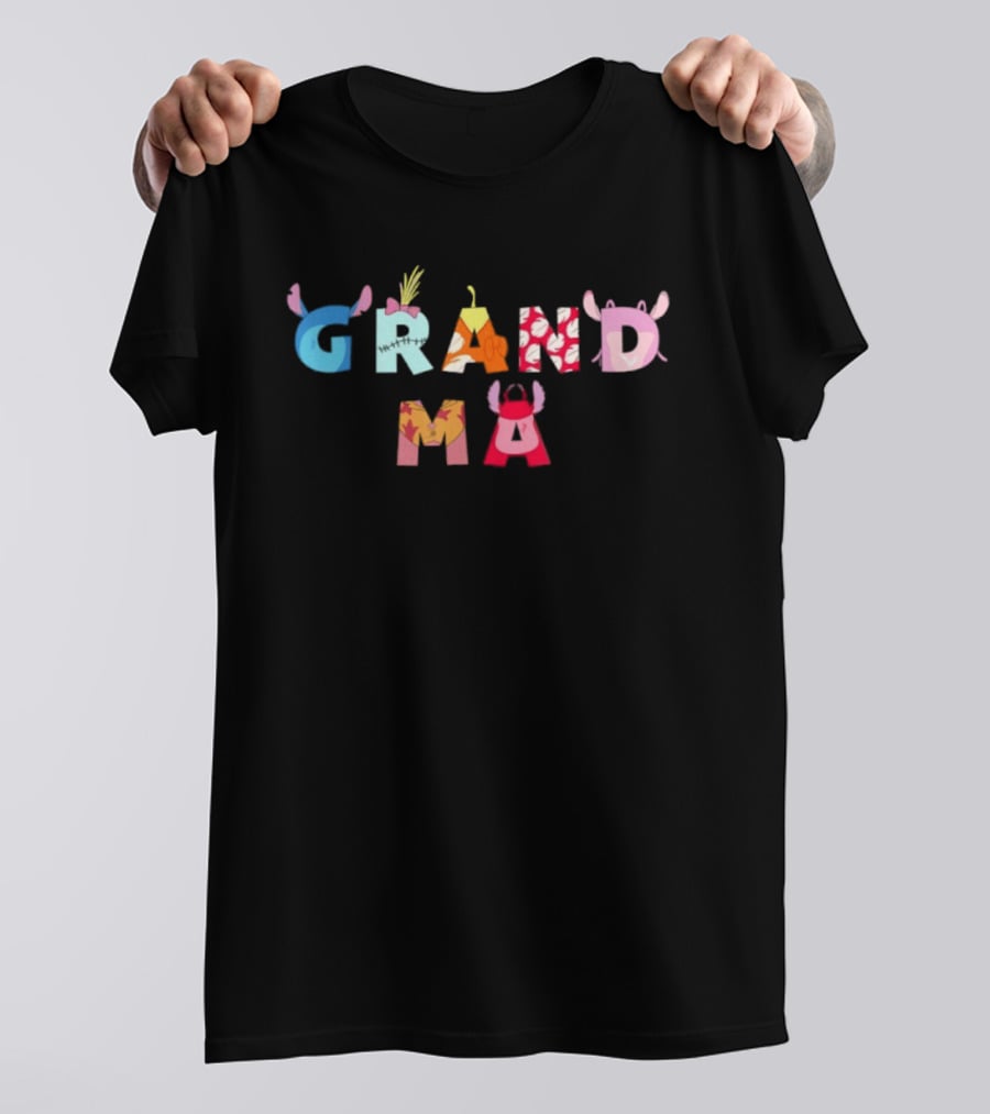 Disney Lilo And Stitch Grandma Birthday Colorful Character Letters T-Shirt