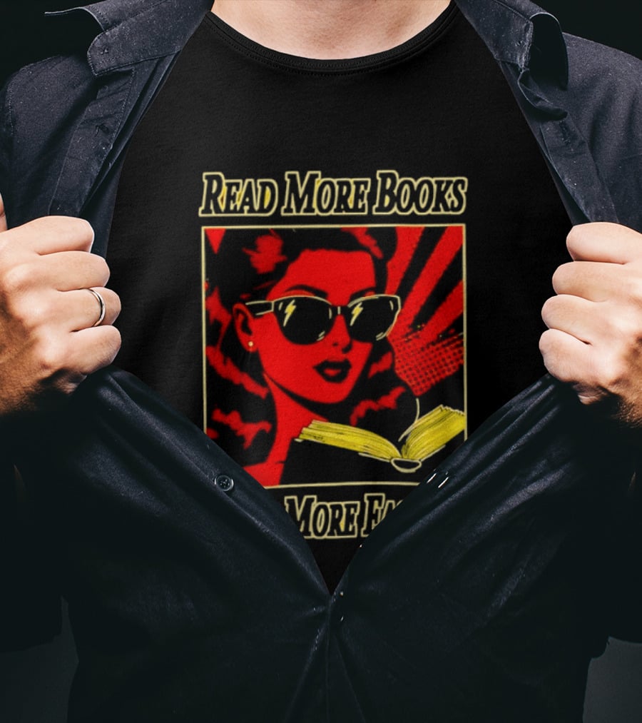 Read More Books Fight More Fascists Retro Sunglasses Pop T-Shirt