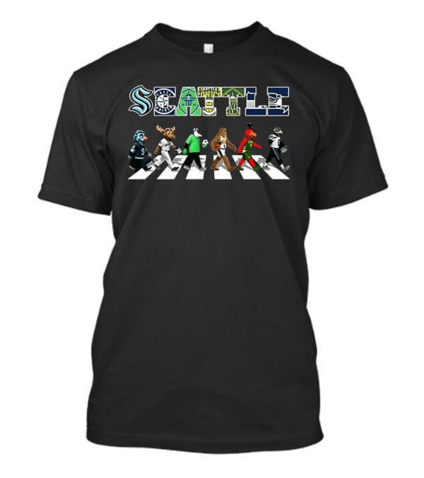 Seattle Kraken Mariners Supersonics Sounders Storm Seahawks Mascots Abbey Road T-Shirt