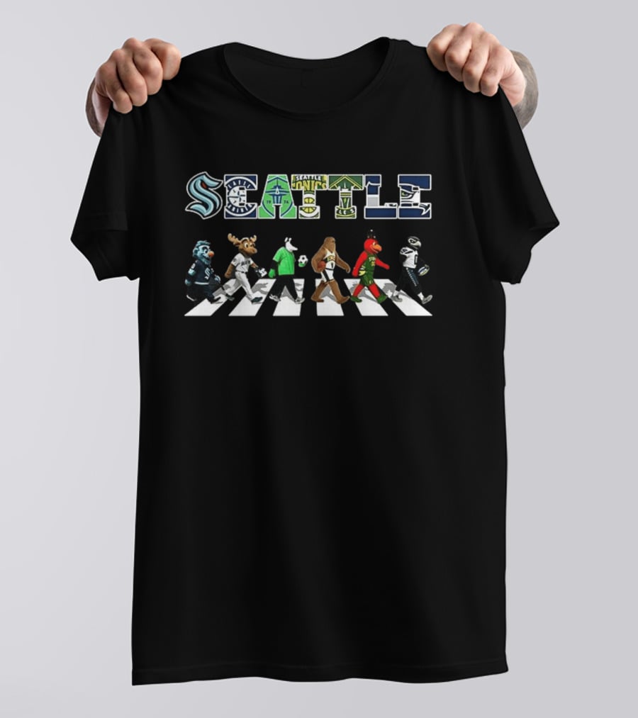 Seattle Kraken Mariners Supersonics Sounders Storm Seahawks Mascots Abbey Road T-Shirt