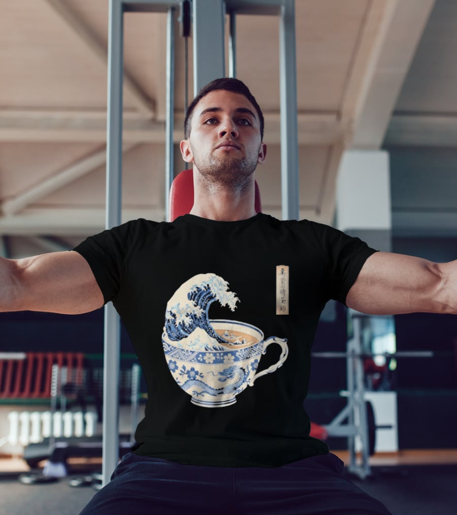 The Great Kanagawa Tea Cup Ukiyo E Wave Meets Dragon Porcelain T-Shirt