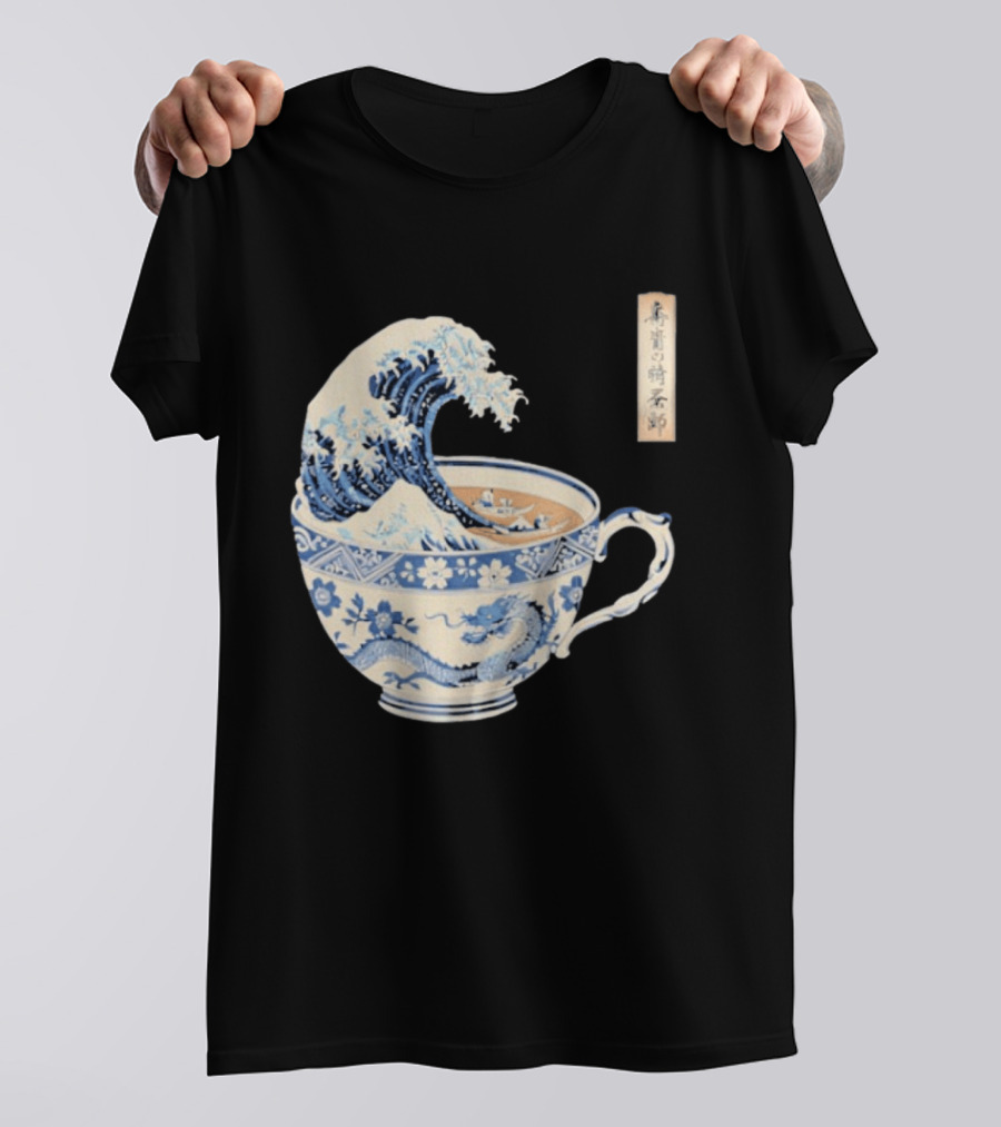 The Great Kanagawa Tea Cup Ukiyo E Wave Meets Dragon Porcelain T-Shirt