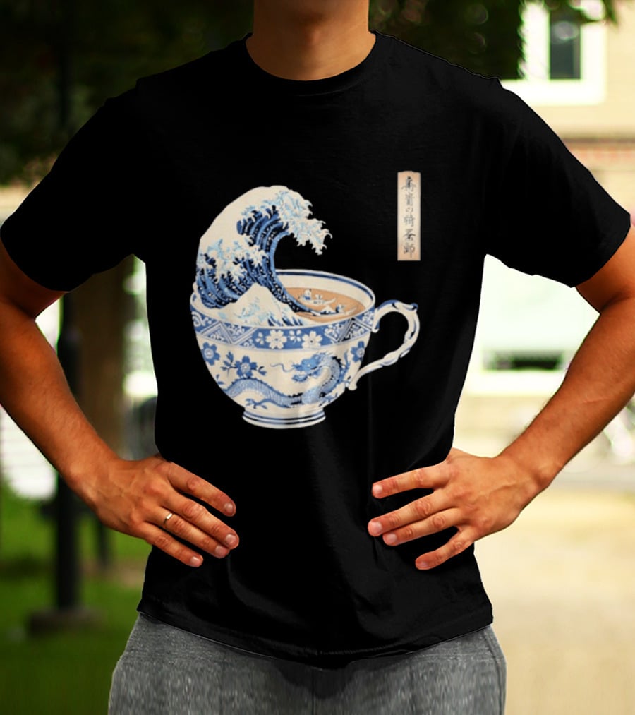 The Great Kanagawa Tea Cup Ukiyo E Wave Meets Dragon Porcelain T-Shirt