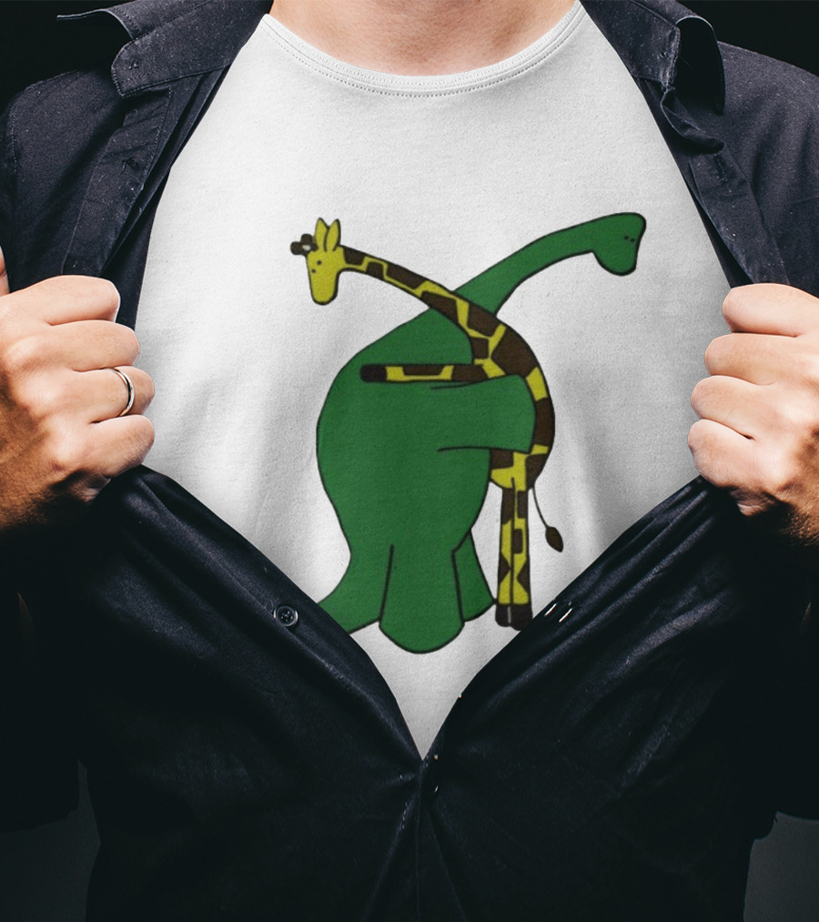 Dinosaur And Giraffe Friendship Embrace T-Shirt