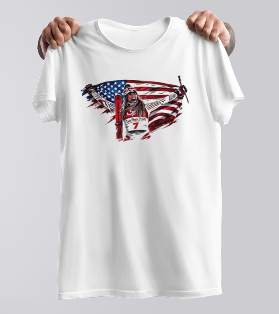 USA Winter Olympic Mikaela Shiffrin American Flag Skier T-Shirt