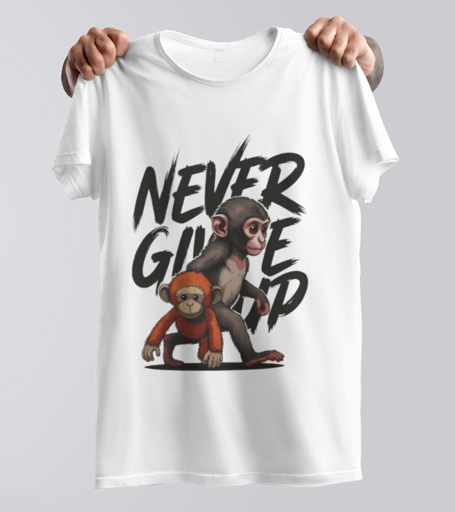 Never Give Up Inspirational Monkeys Motivational Message T-Shirt