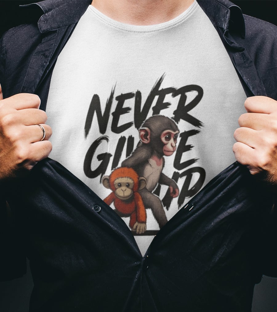 Never Give Up Inspirational Monkeys Motivational Message T-Shirt