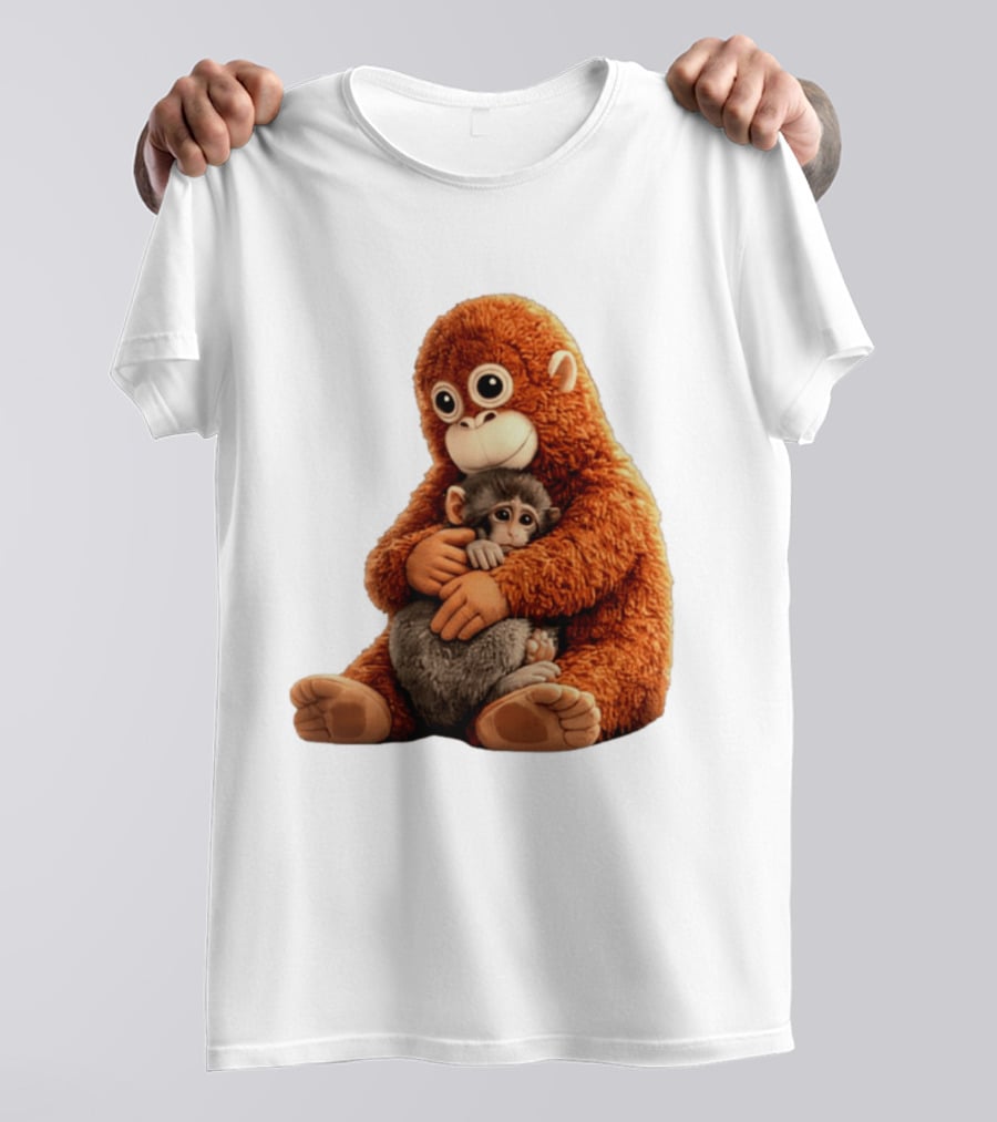 Punch Monkey Hugging Plush Baby Monkey T-Shirt