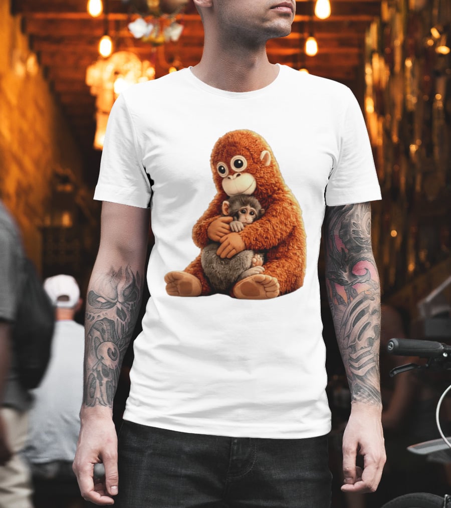 Punch Monkey Hugging Plush Baby Monkey T-Shirt