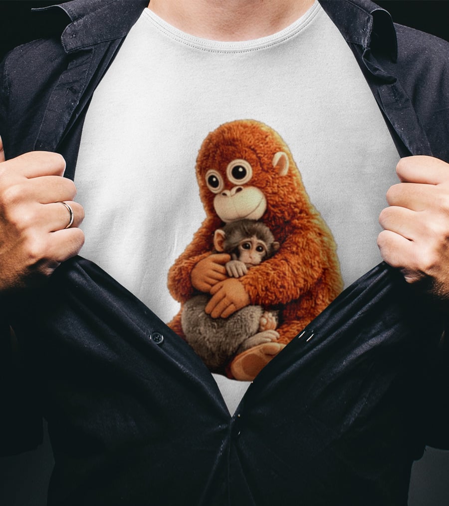 Punch Monkey Hugging Plush Baby Monkey T-Shirt