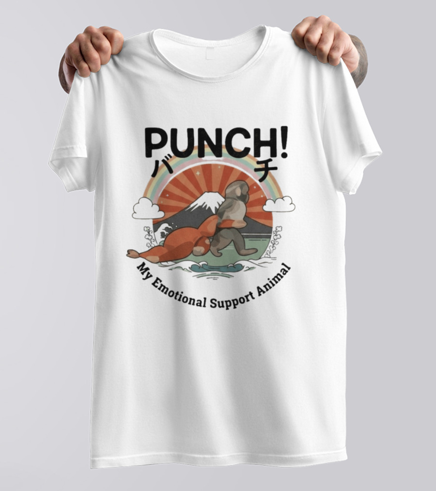 Punch The Monkey My Emotional Support Animal Rainbow Fuji Mountain T-Shirt