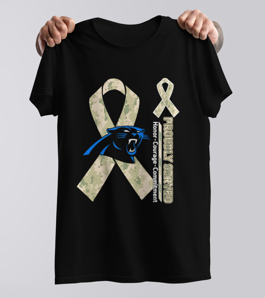 Carolina Panthers Camouflage Ribbon Proudly Served Honor Courage Commitment T-Shirt