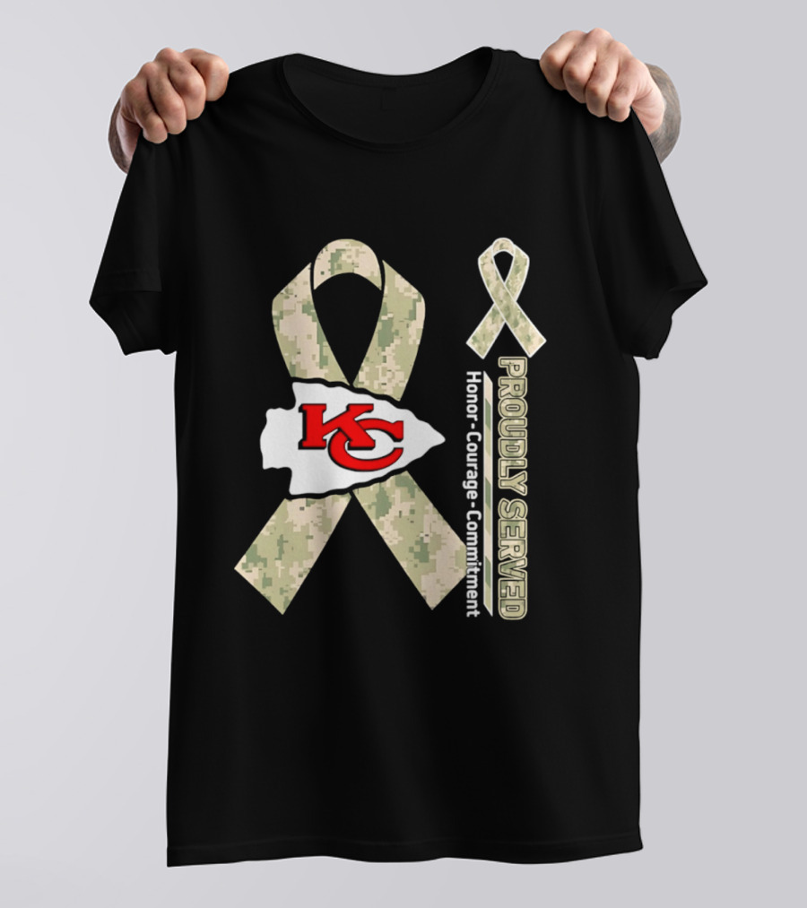 Kansas City Chiefs Military Support Honor Courage Commitment Kansas Camo Ribbon T-Shirt