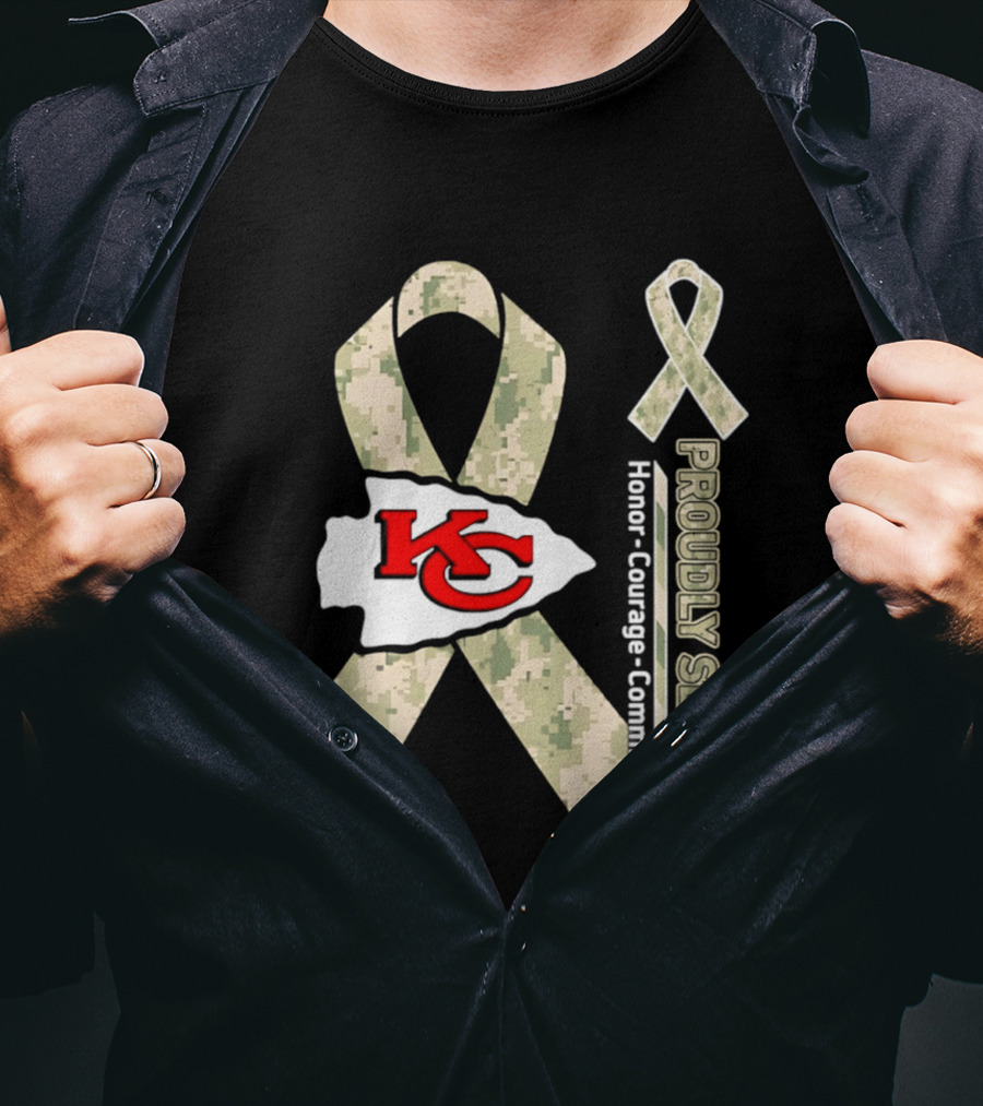 Kansas City Chiefs Military Support Honor Courage Commitment Kansas Camo Ribbon T-Shirt