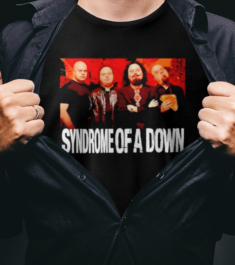 Syndrome Of A Down Band Spoof With Four Figures Eating Pizza T-Shirt